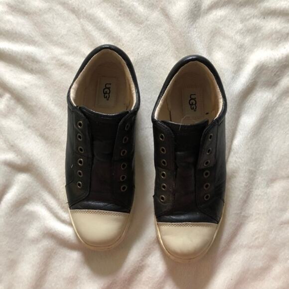 UGG Black Leather Slip-On Sneakers| Sz 8 - Picture 3 of 9